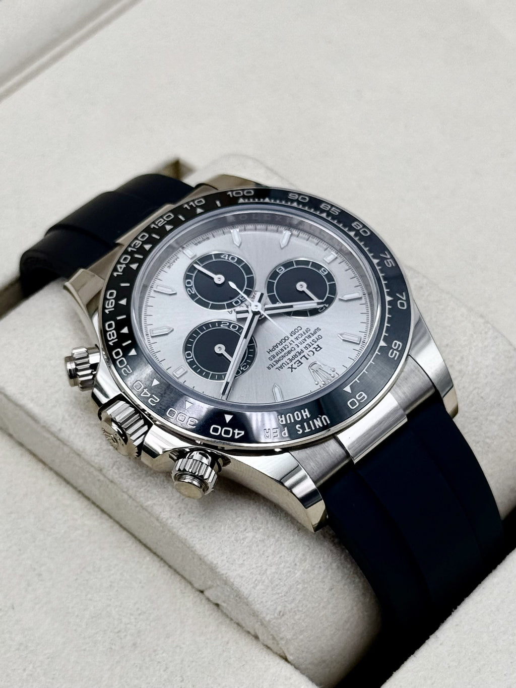 2026 Rolex Daytona 40mm 126519LN White Gold Oysterflex Silver Ghost Dial