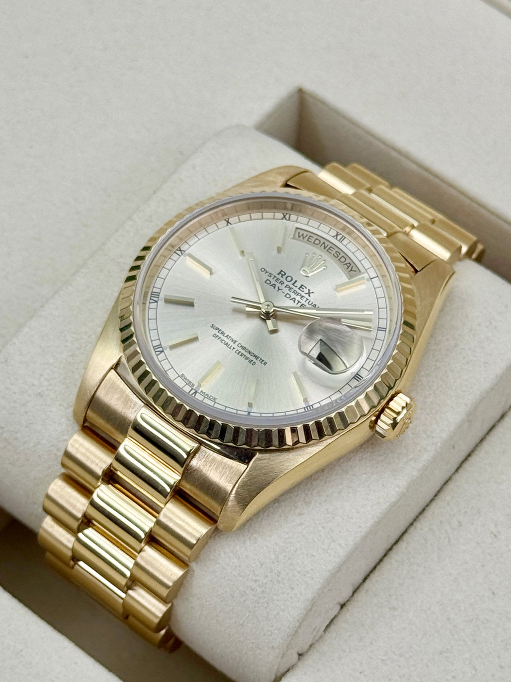 1991 Rolex Day-Date 36mm 18238 Presidential Yellow Gold Silver Dial (RSC)