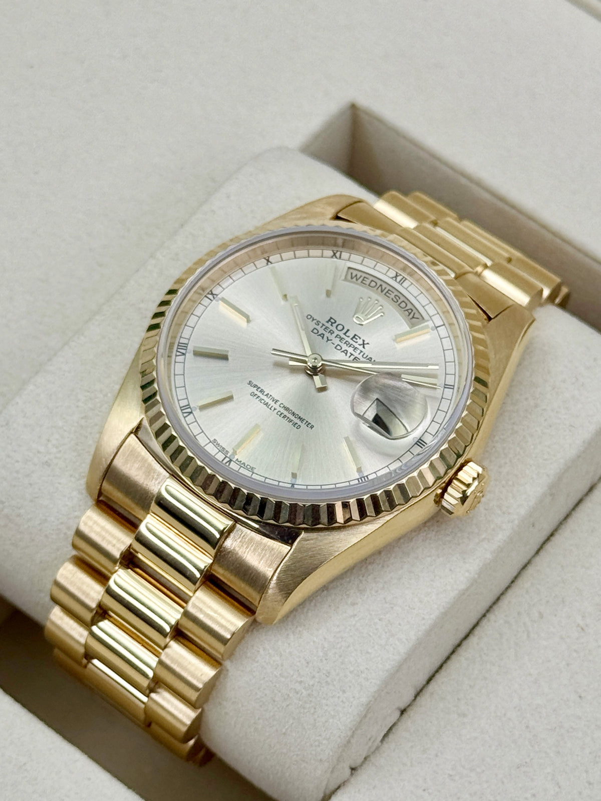 1991 Rolex Day-Date 36mm 18238 Presidential Yellow Gold Silver Dial (RSC)