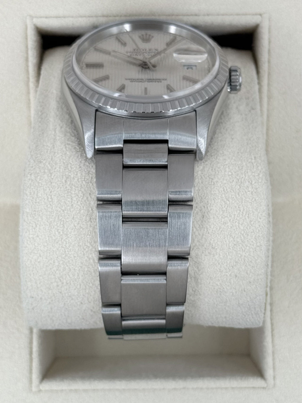 2004 Rolex Datejust 36mm 16220 Stainless Steel Oyster Silver Tapestry Dial (Collectors Set)