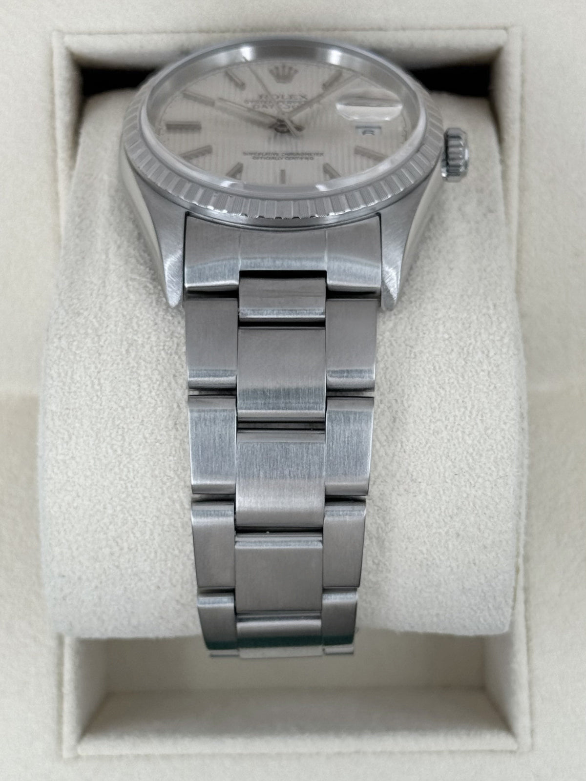 2004 Rolex Datejust 36mm 16220 Stainless Steel Oyster Silver Tapestry Dial (Collectors Set)