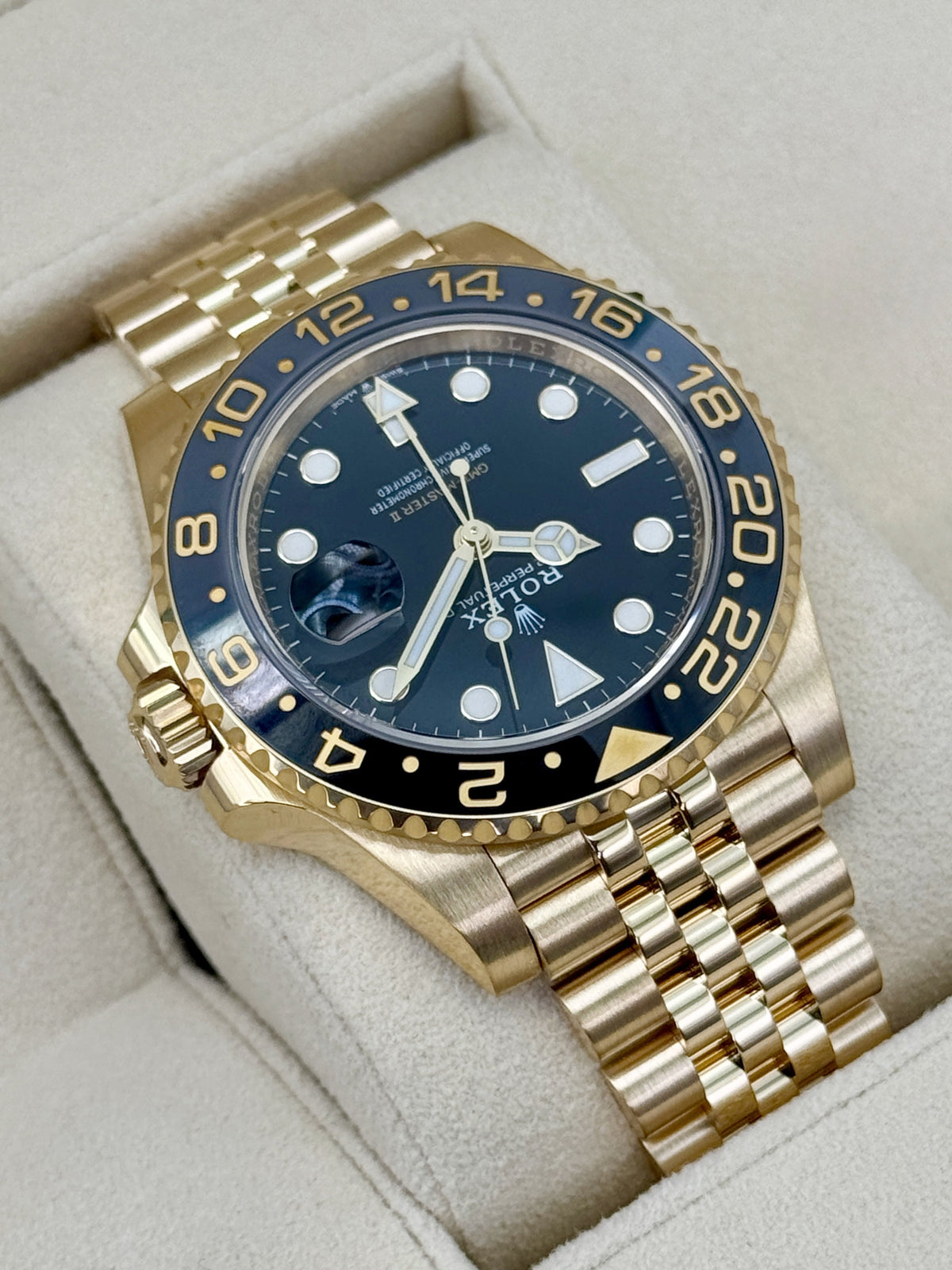 2024 Rolex GMT-Master II 40mm 126718GRNR Yellow Gold Jubilee Black Dial