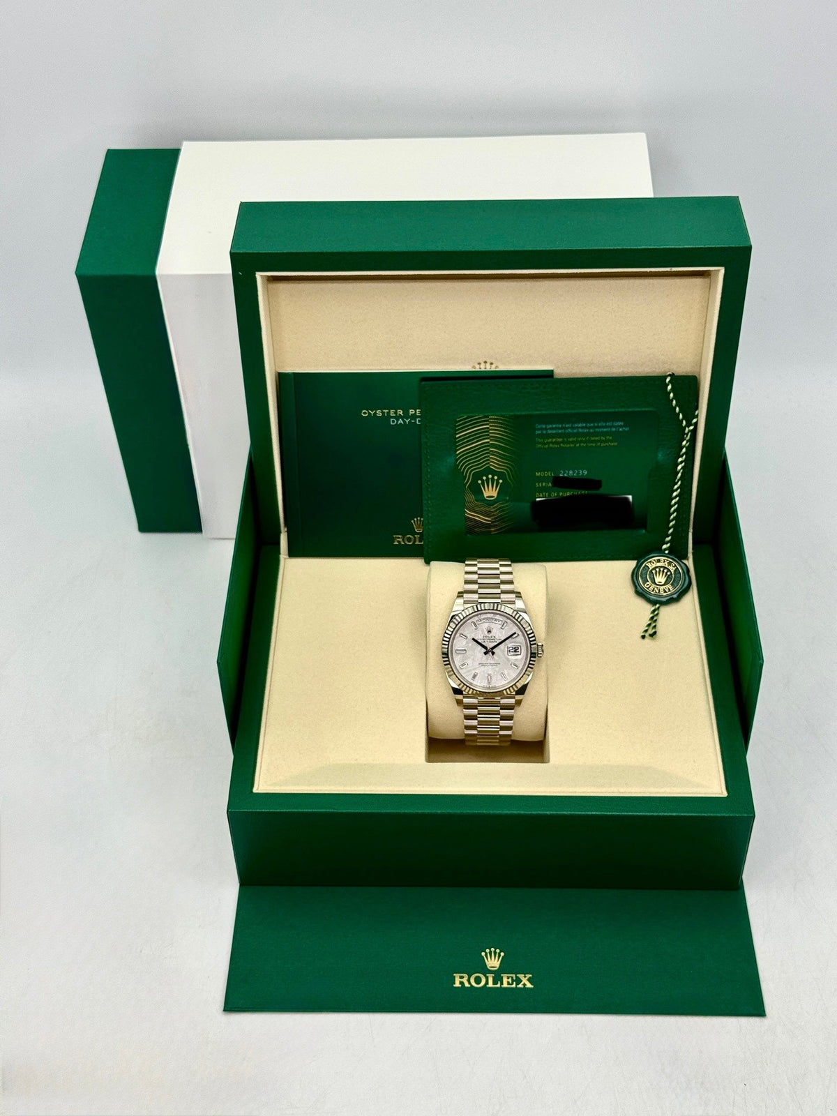 NEW 2026 Rolex Day-Date 40mm 228239 White Gold Meteorite Diamond Dial