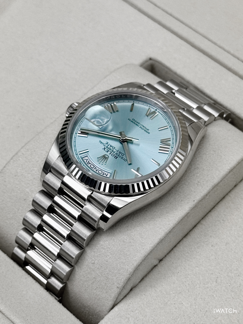 NEW 2026 Rolex Day-Date Platinum 36mm 128236 Ice Blue Roman Dial