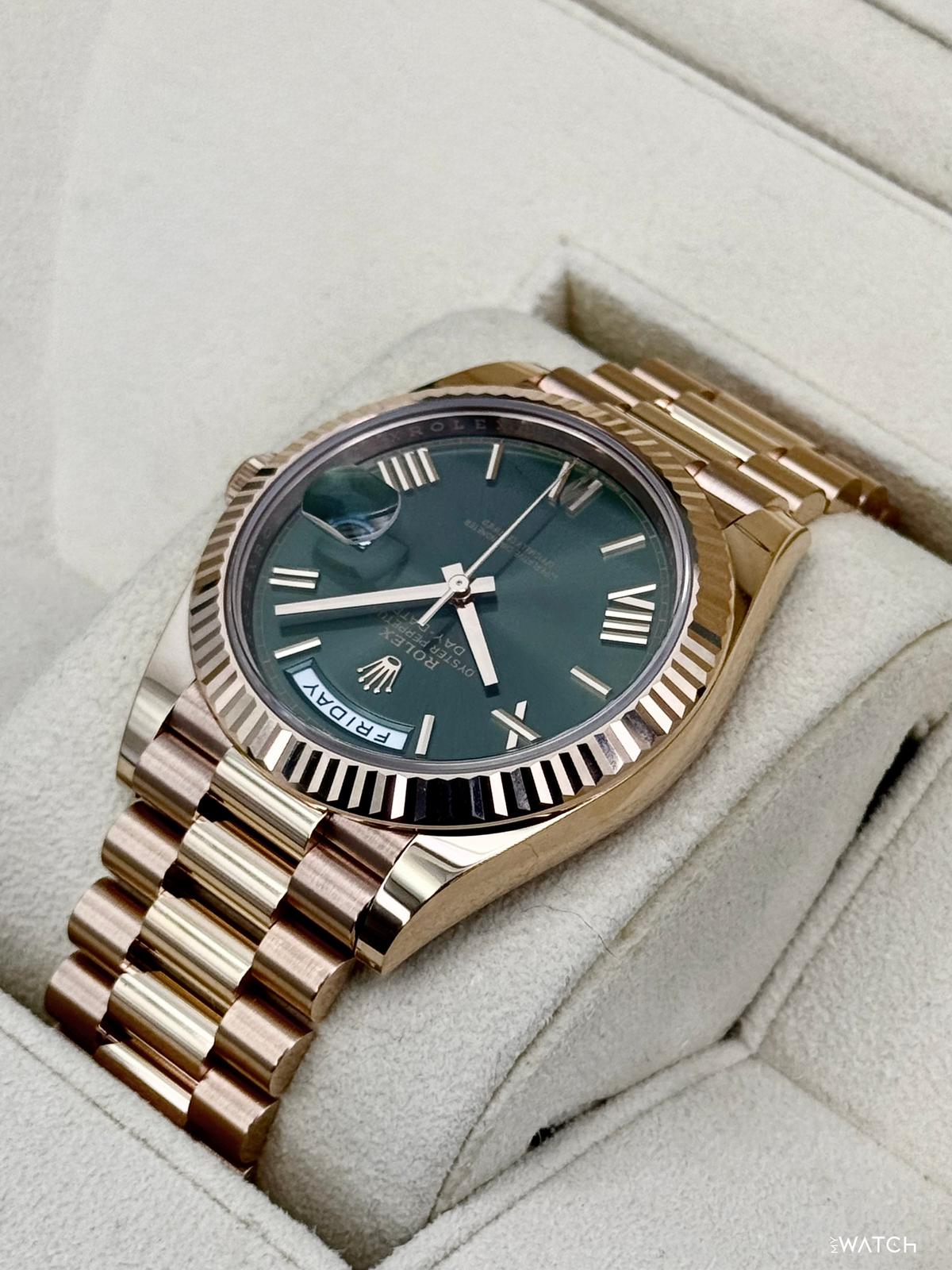 2025 Rolex Day-Date 40mm 228235 Presidential Rose Gold Olive Green Dial