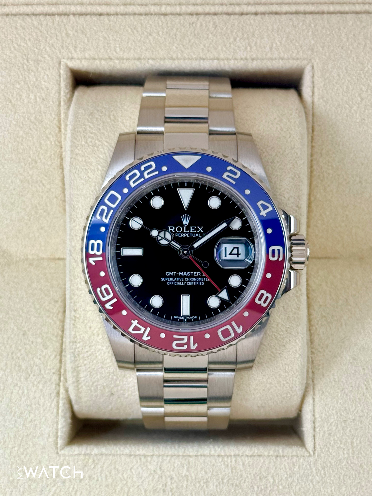 2016 Rolex GMT-Master II "Pepsi" 40mm 116719BLRO White Gold Black Dial
