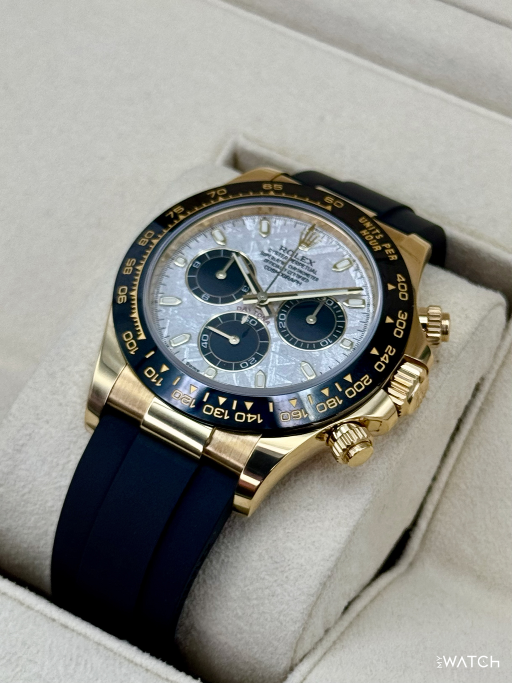 2022 Rolex Daytona 40mm 116518LN Oysterflex Yellow Gold Meteorite Dial