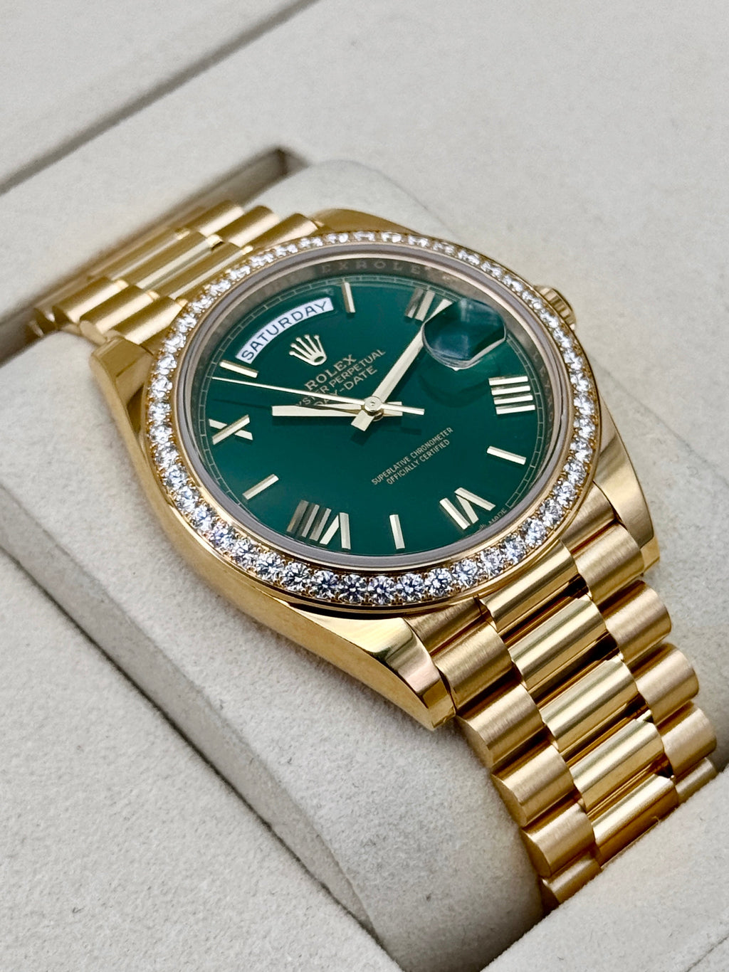 NEW 2026 Rolex Day-Date 40mm 228348RBR Presidential Green Roman Numeral Dial