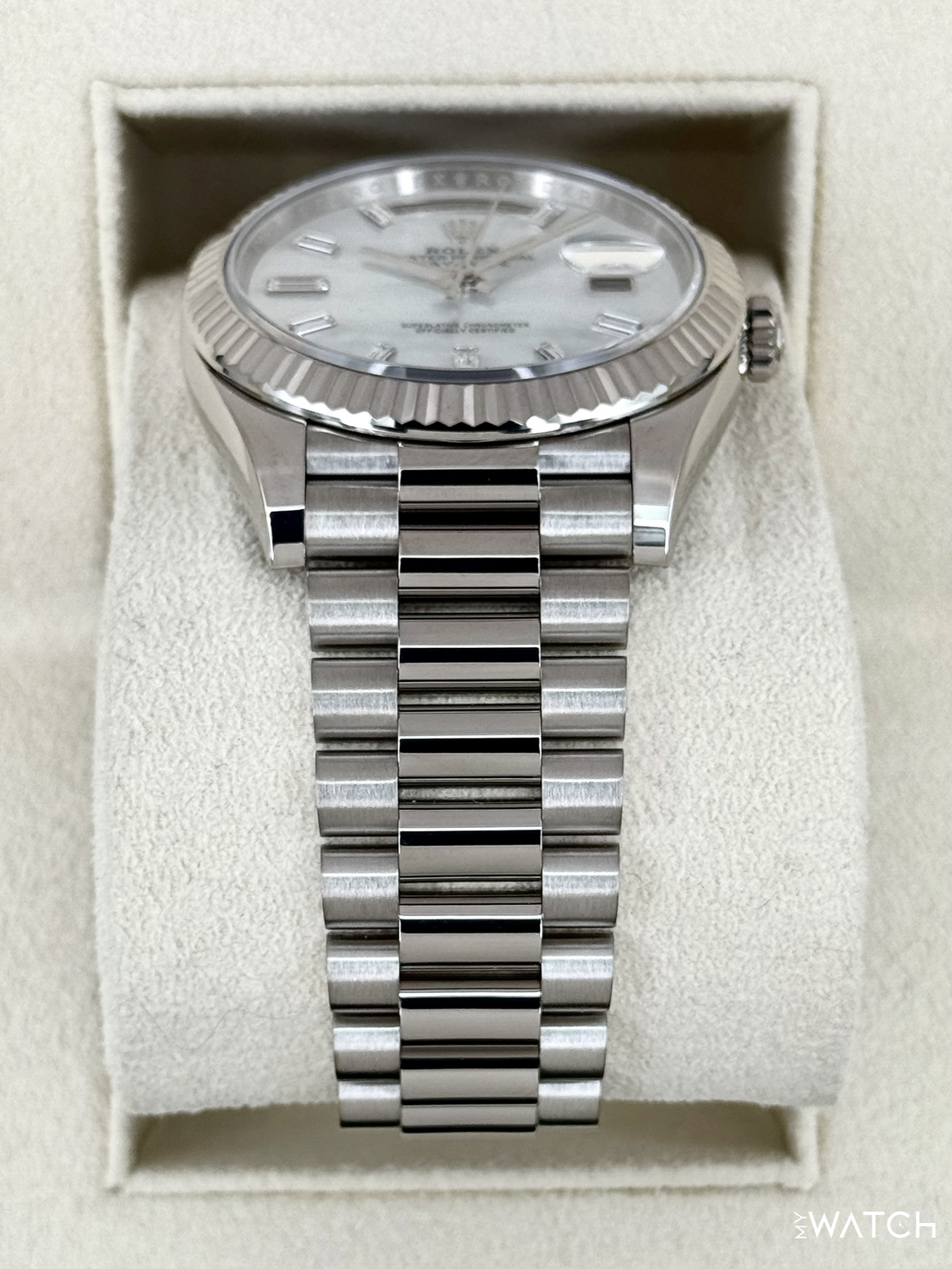 2024 Rolex Day-Date 40mm 228239 White Gold Mother of Pearl Diamond Dial