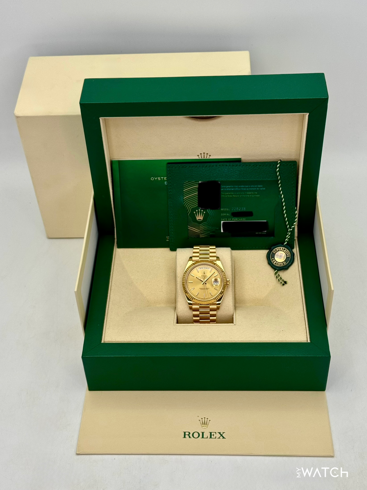 2020 Rolex Day-Date 40mm 228238 Champagne Stick Dial