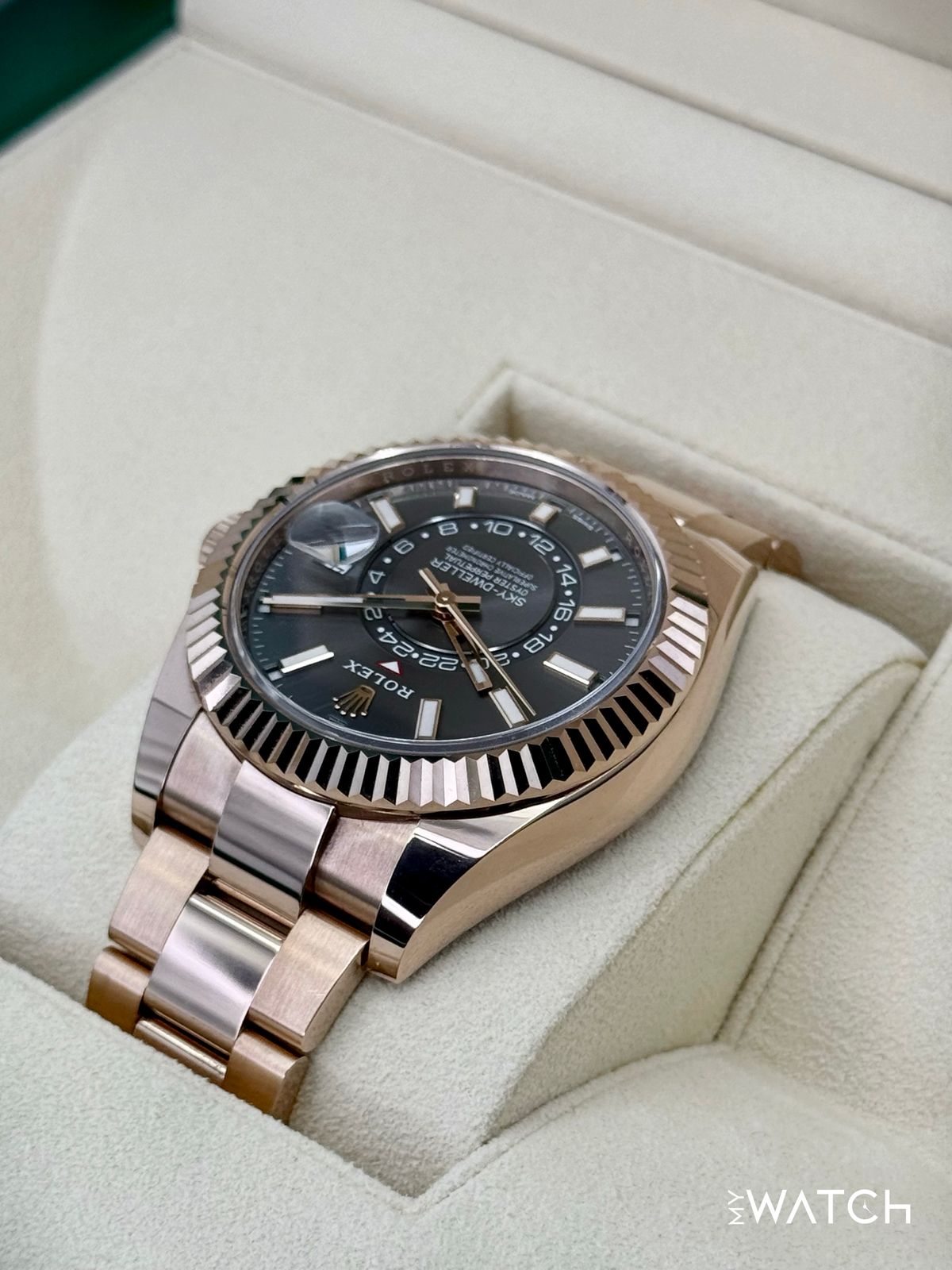 2023 Rolex Sky-Dweller 42mm 326935 Rose Gold Oyster Rhodium Dial