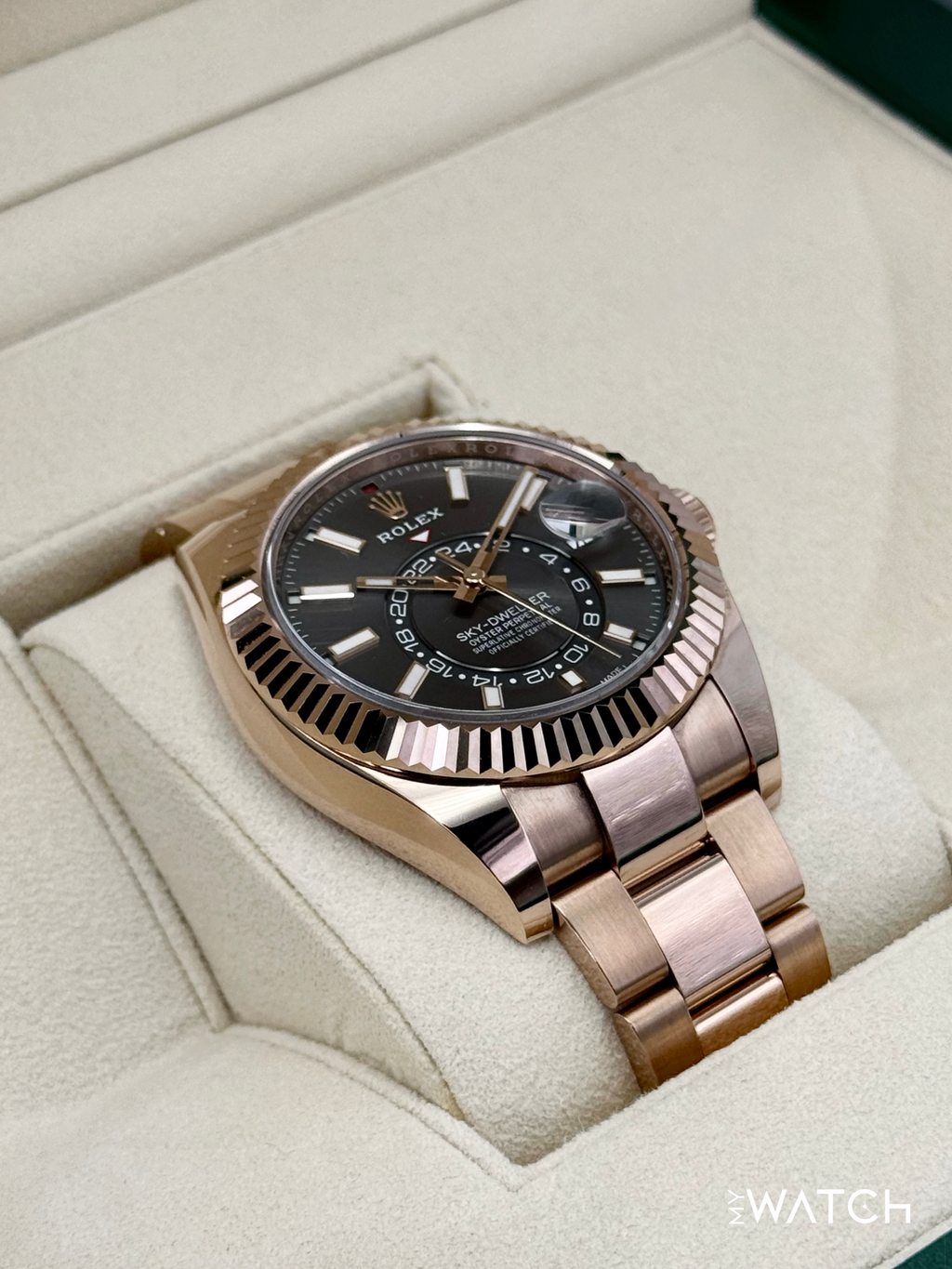 2023 Rolex Sky-Dweller 42mm 326935 Rose Gold Oyster Rhodium Dial