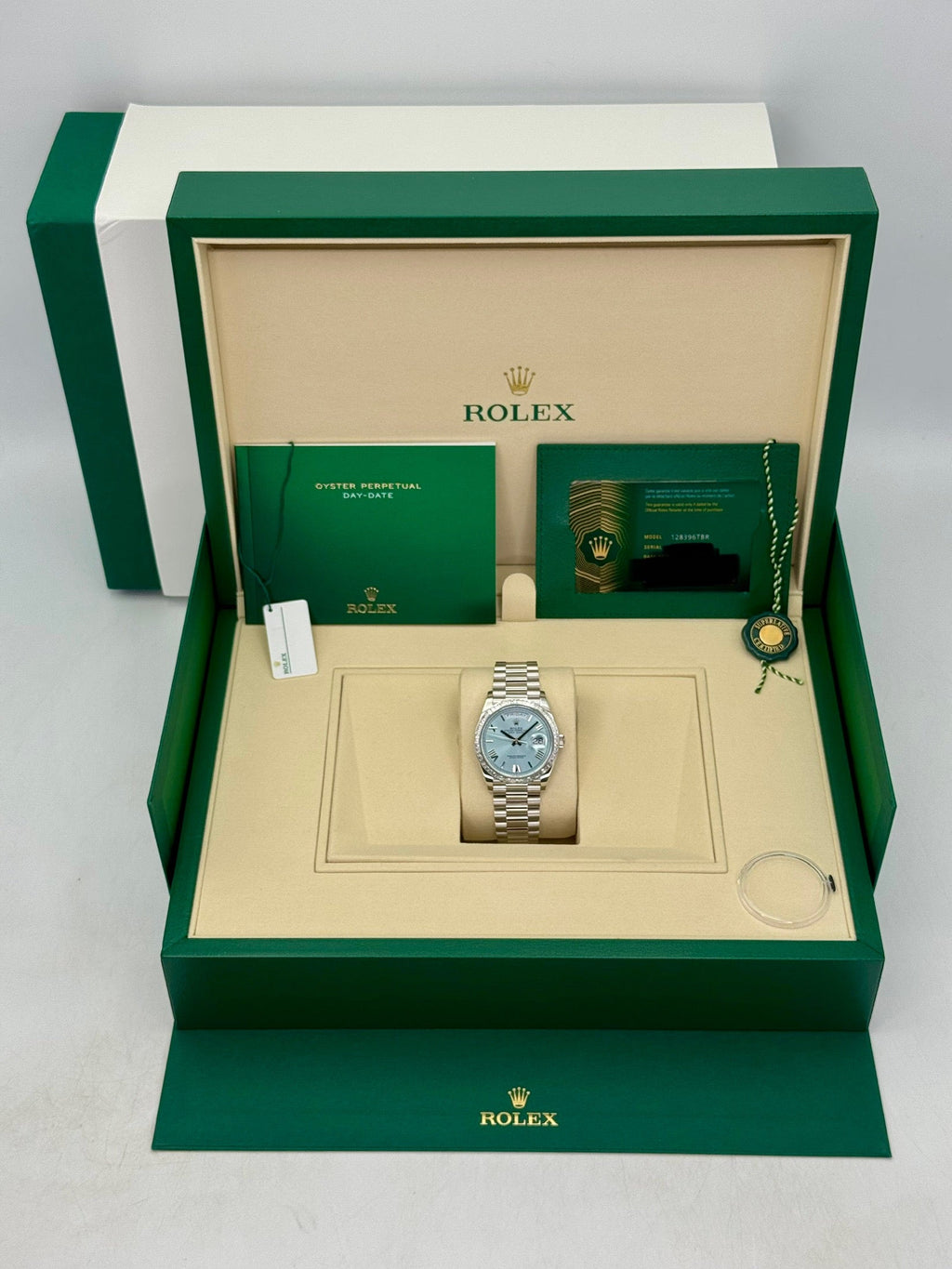 NEW 2026 Rolex Day-Date 36mm 128396TBR Ice Blue Roman Numeral Dial