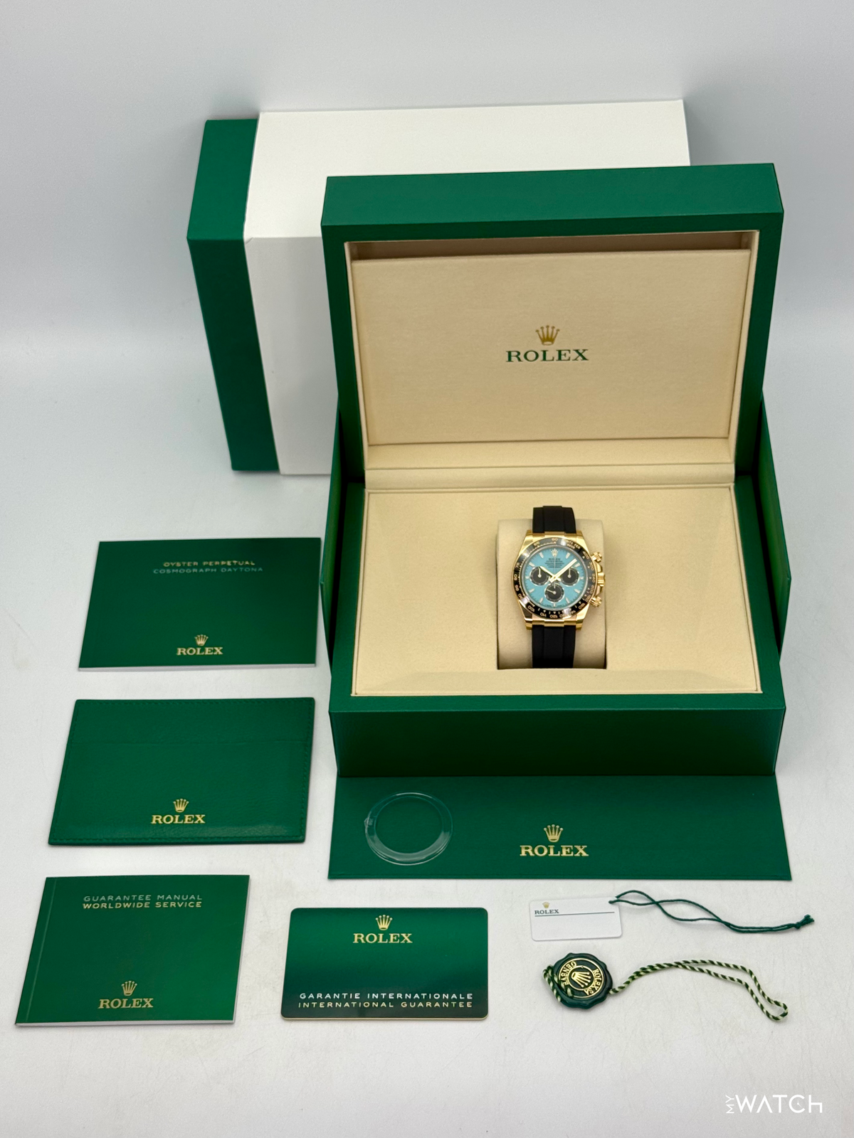 NEW 2026 Rolex Daytona 40mm 126518LN Yellow Gold Oysterflex Turquoise Dial (STICKERED)
