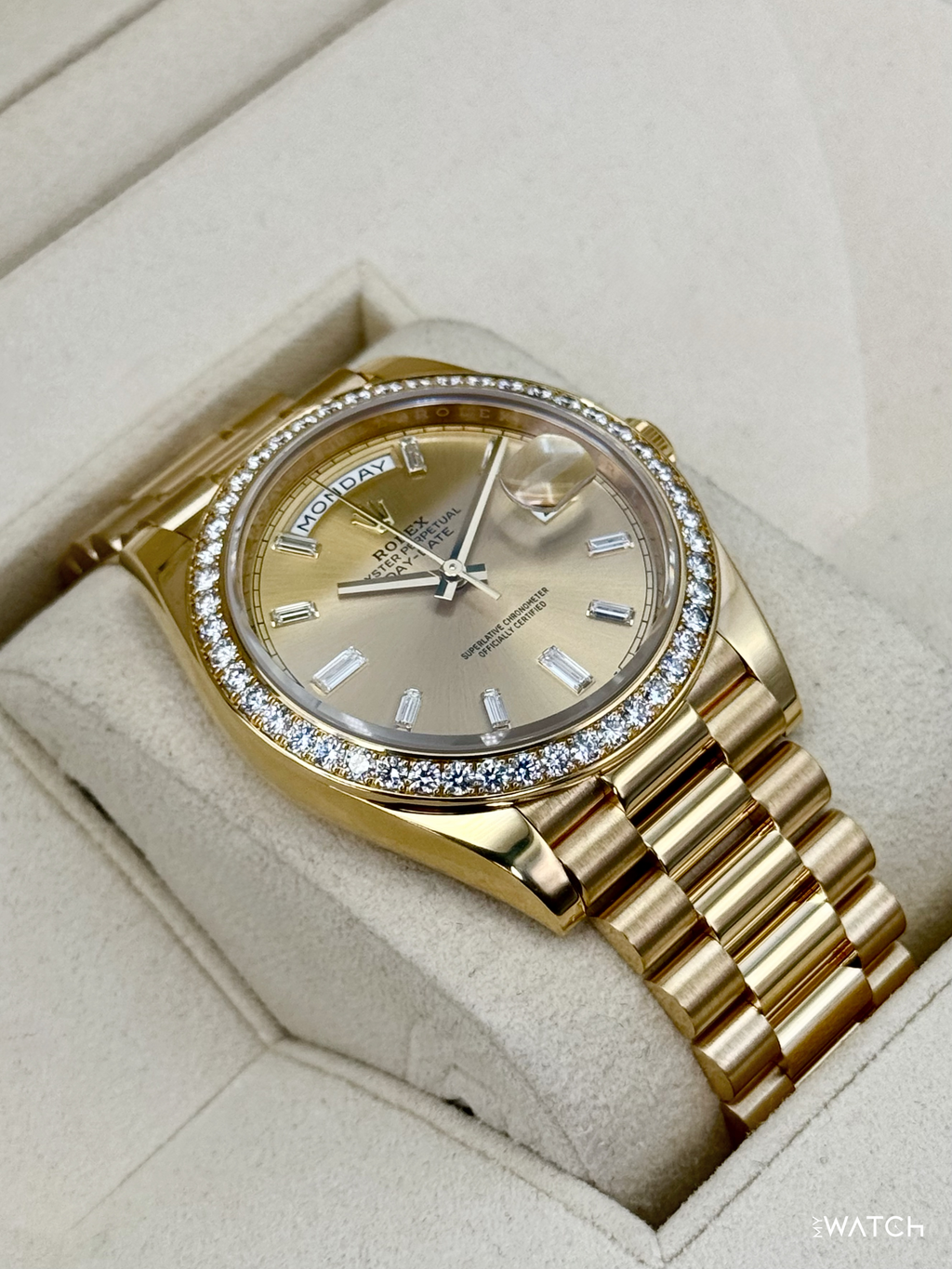 2021 Rolex Day-Date 40mm 228348RBR Presidential Champagne Diamond Dial