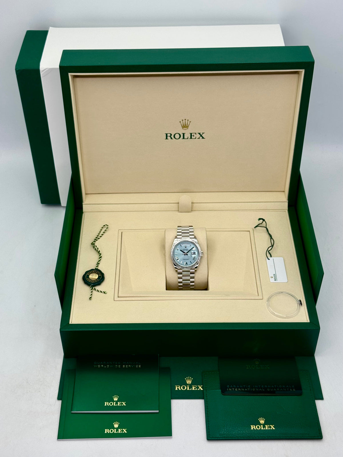 NEW 2026 Rolex Day-Date 36mm 128396TBR Ice Blue Roman Numeral Dial