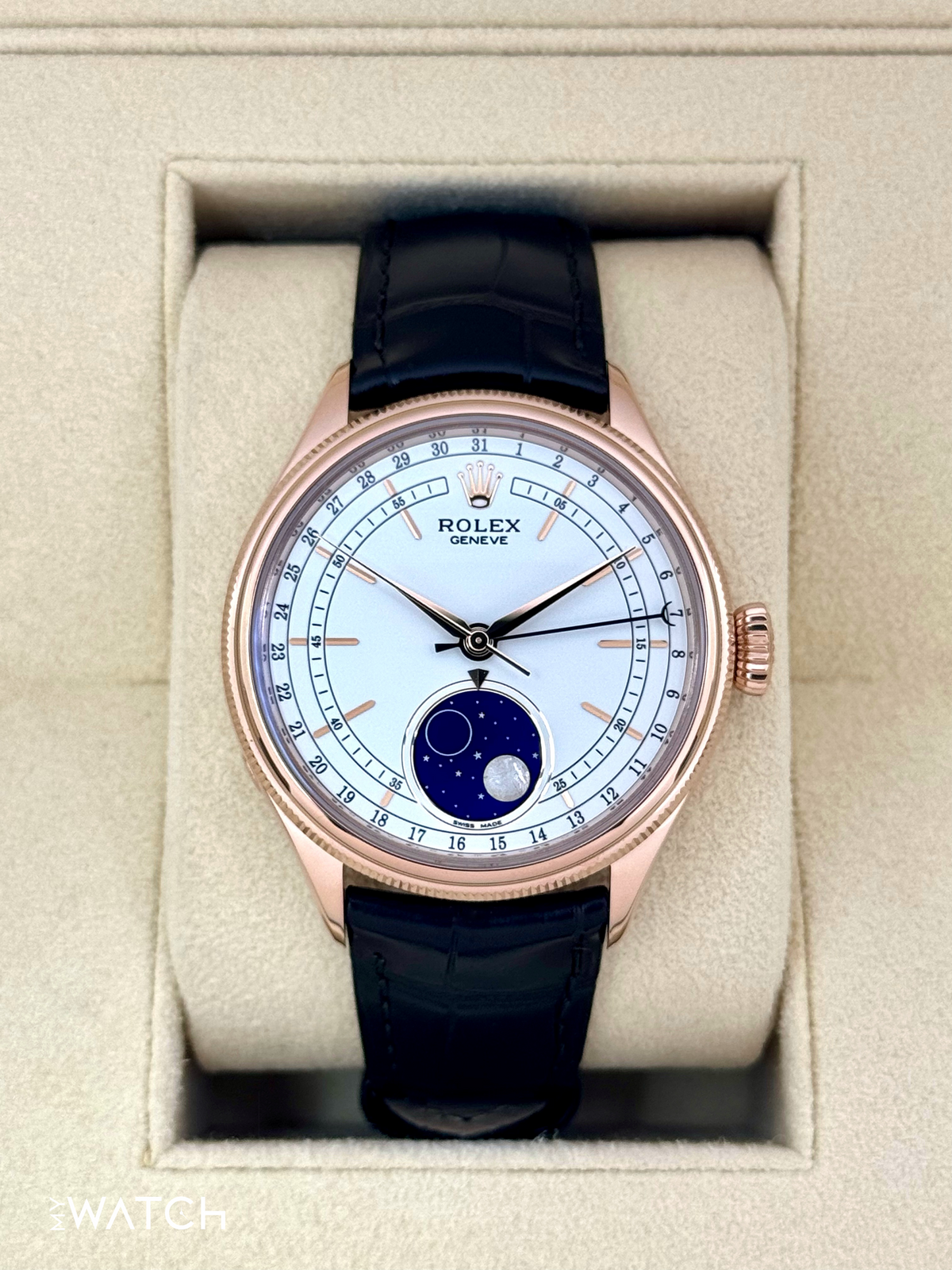2022 Rolex Cellini Moonphase 39mm 50535 Rose Gold White Dial