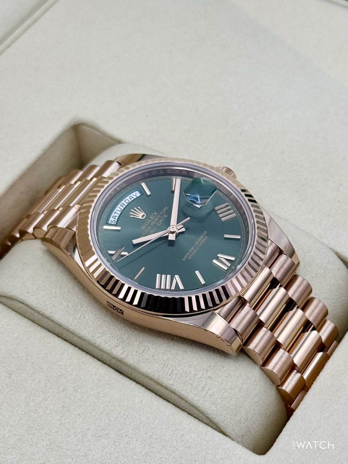 NEW 2025 Rolex Day-Date 40mm 228235 Presidential Rose Gold Green Dial (STICKERED)