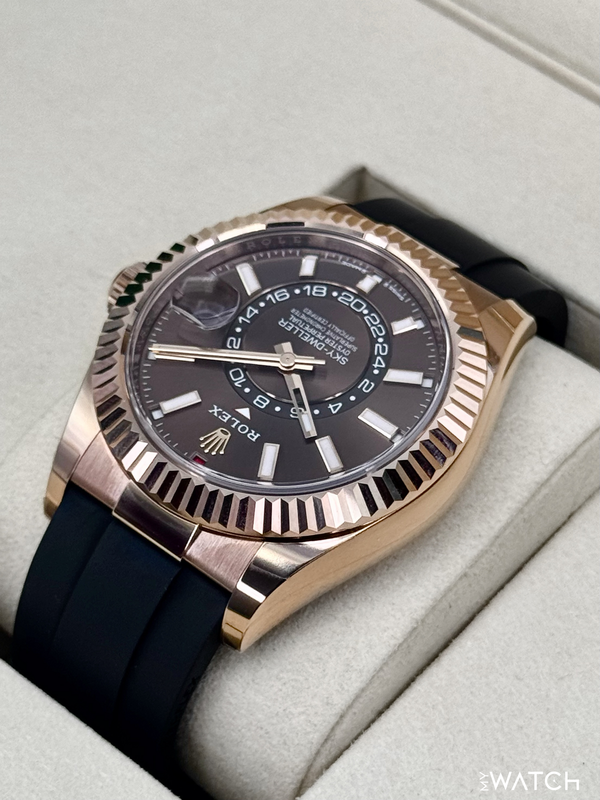 2025 Rolex Sky-Dweller 42mm 336235 Rose Gold Oysterflex Chocolate Dial