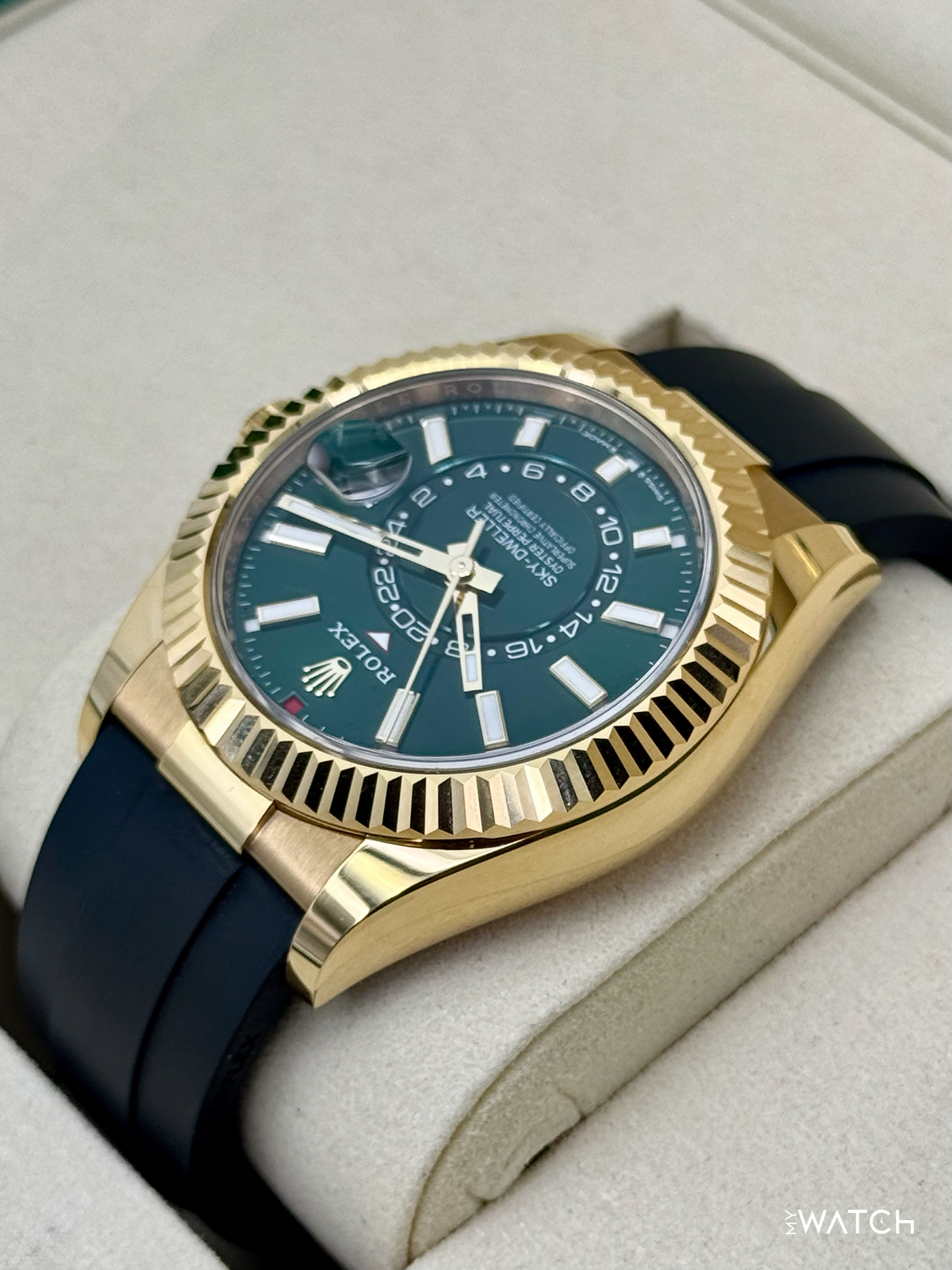 2025 Rolex Sky-Dweller 42mm 336238 Yellow Gold Oysterflex Green Dial