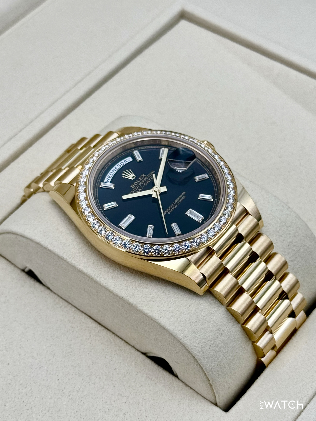 NEW 2026 Rolex Day-Date 40mm 228348RBR Black Diamond Baguette Dial