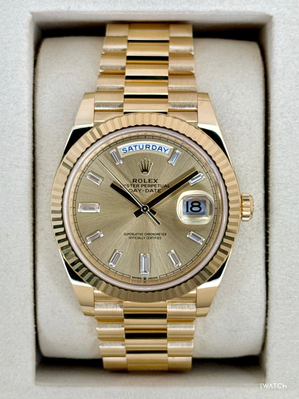 NEW 2026 Rolex Day-Date 40mm 228238 Champagne Diamond Baguette Dial