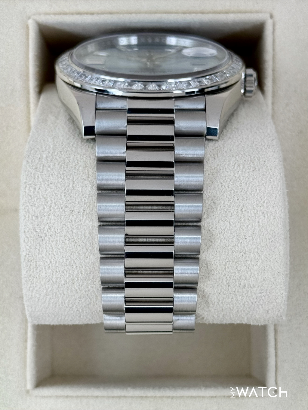 2023 Rolex Day-Date 40mm 228396TBR Ice Blue Diamond Baguette Dial