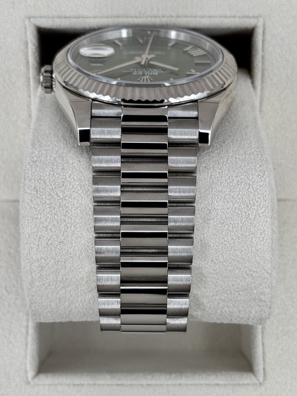 2025 Rolex Day-Date 40mm 228239 White Gold Olive Dial