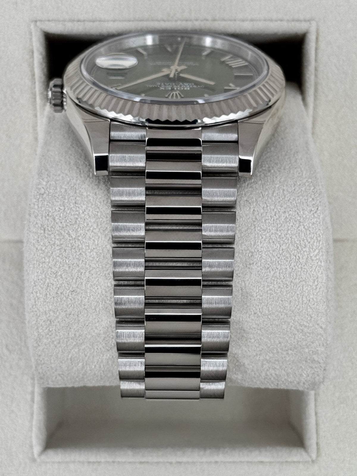 2025 Rolex Day-Date 40mm 228239 White Gold Olive Dial