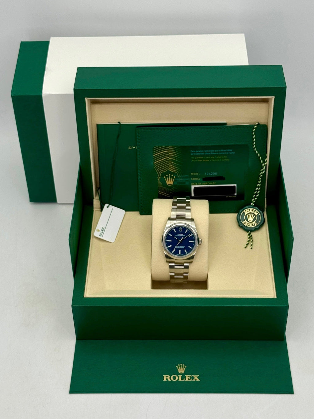 NEW 2026 Rolex Oyster Perpetual 34mm 124200 Stainless Steel Med Blue Dial
