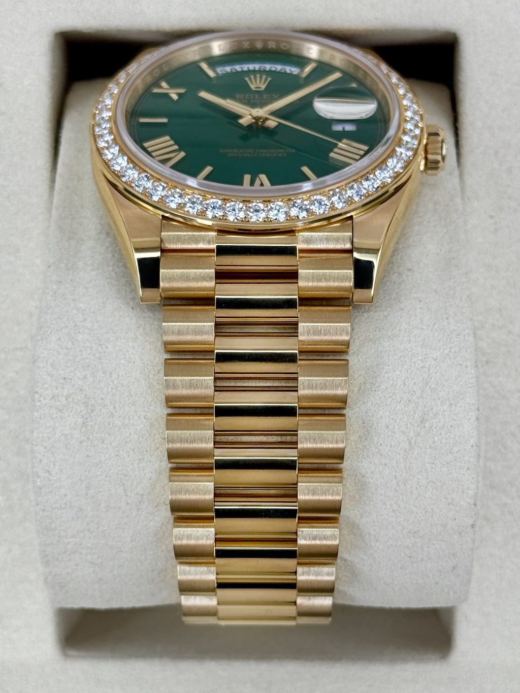 NEW 2026 Rolex Day-Date 40mm 228348RBR Presidential Green Roman Numeral Dial