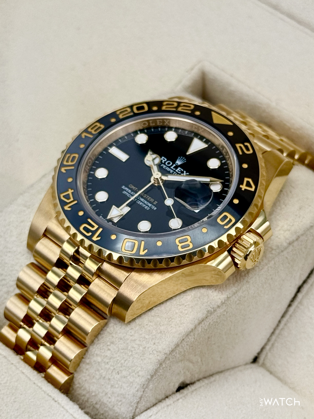 2023 Rolex GMT-Master II 40mm 126718GRNR Yellow Gold Jubilee Black Dial