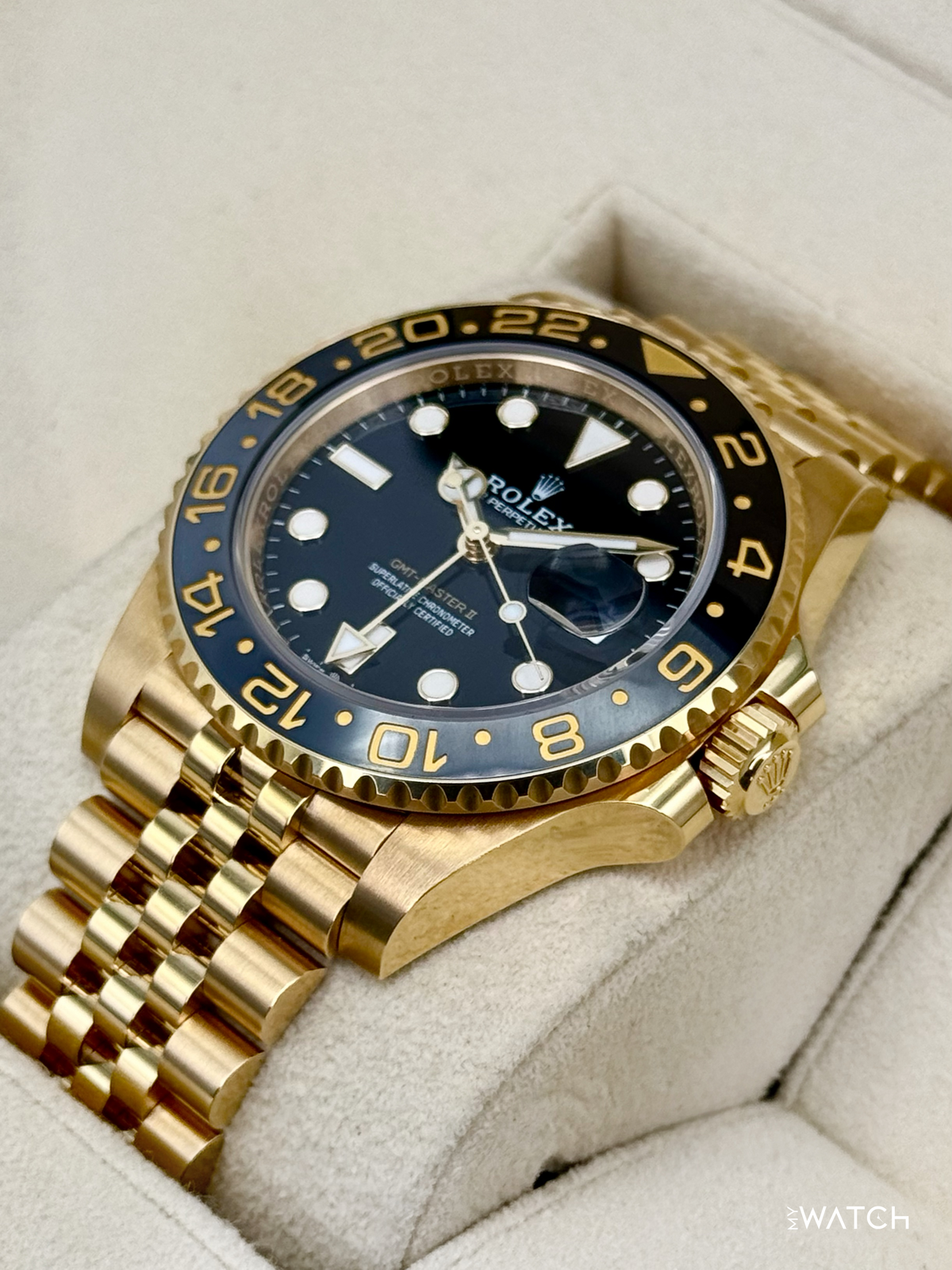 2023 Rolex GMT-Master II 40mm 126718GRNR Yellow Gold Jubilee Black Dial