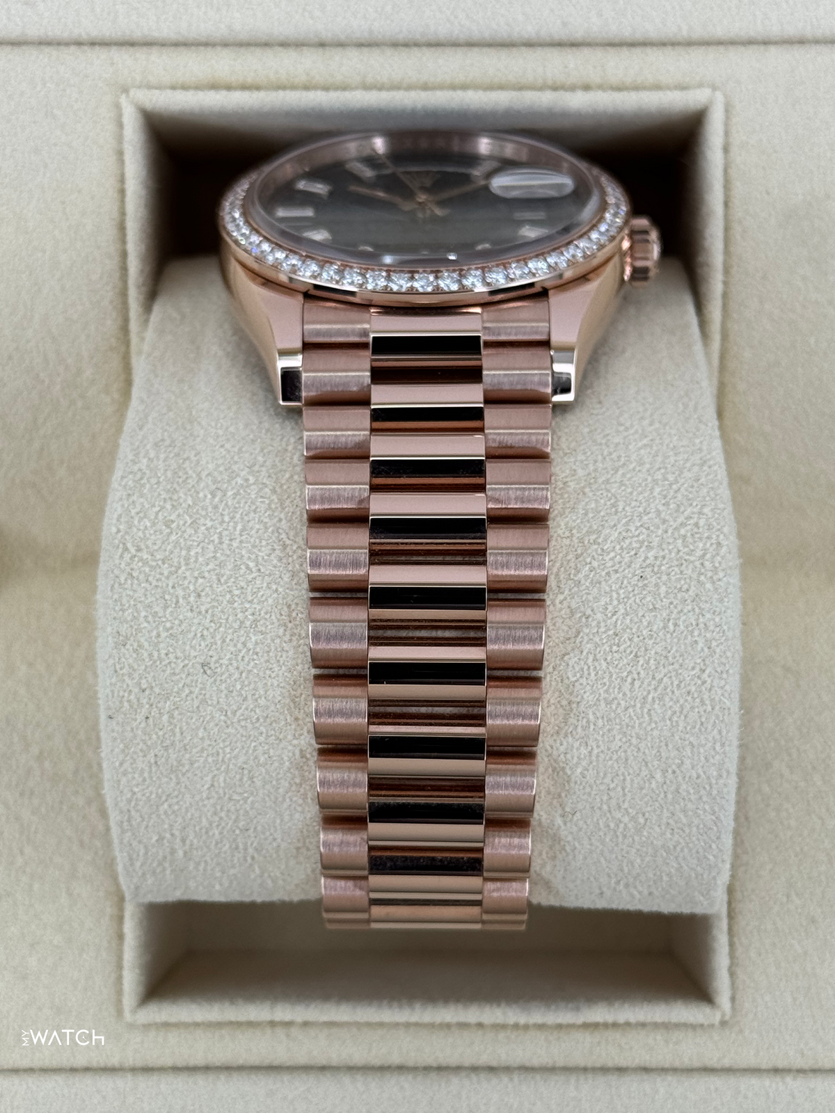 NEW 2025 Rolex Day-Date 36mm 128345RBR Rose Gold Blue Baguette Dial