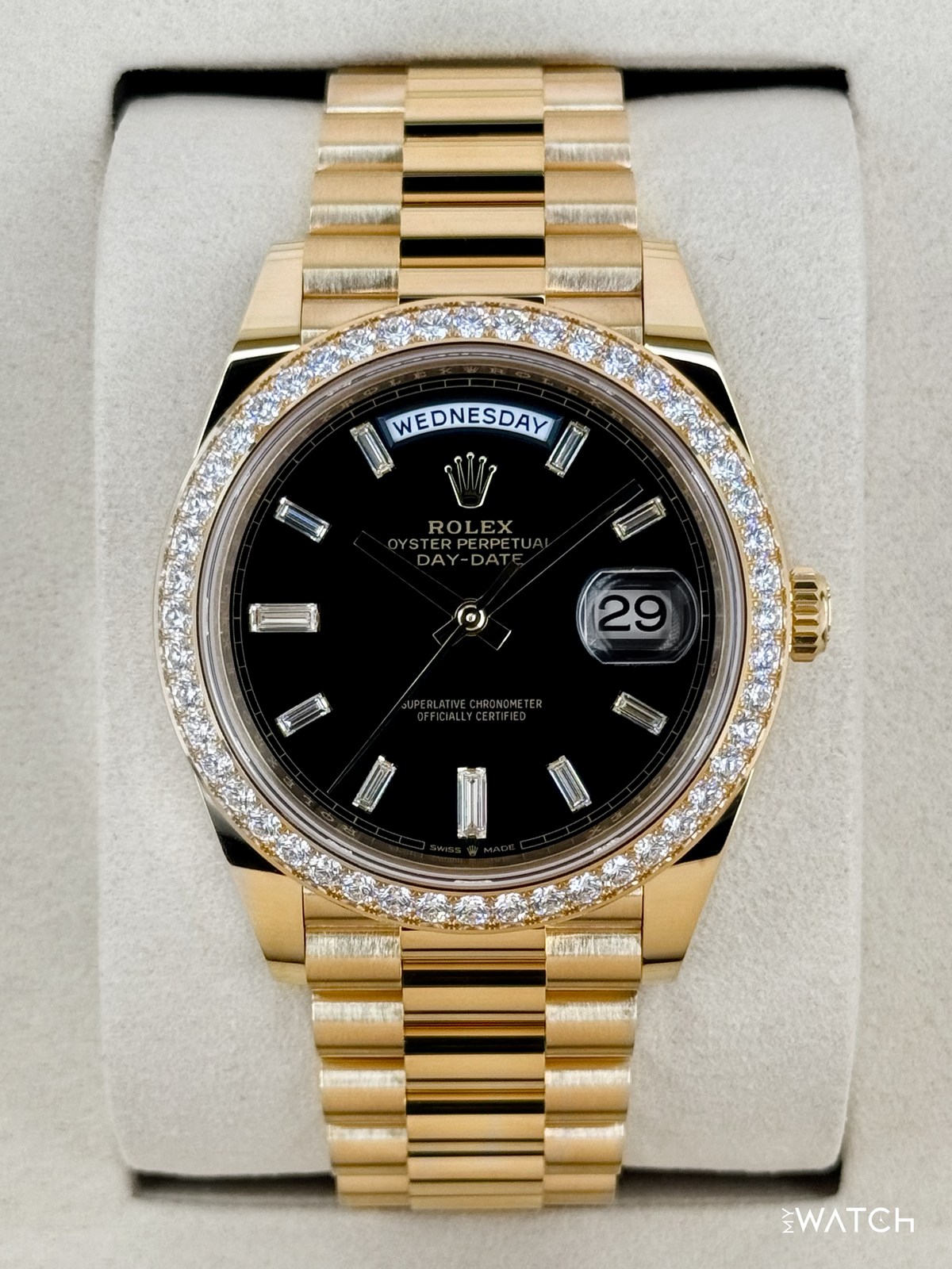 NEW 2026 Rolex Day-Date 40mm 228348RBR Black Diamond Baguette Dial