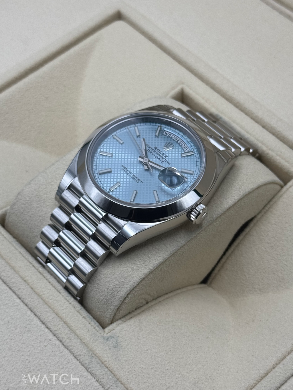 NEW 2024 Rolex Day-Date 40mm 228206 Platinum Blue Motif Dial