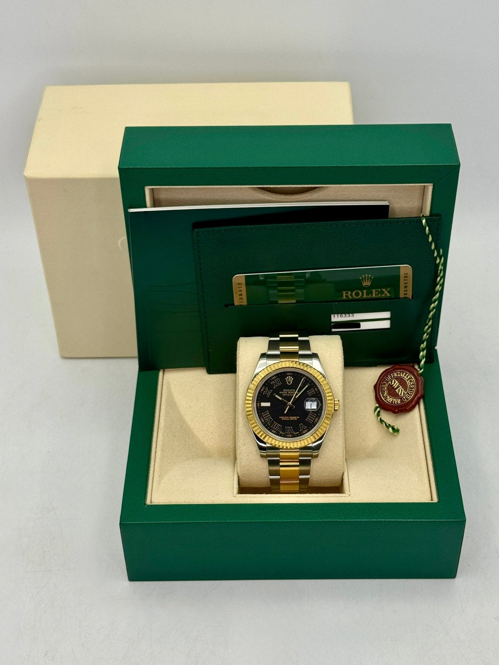 2010 Rolex Datejust II 41mm 116333 Two-Tone Oyster Grey Black Roman Numeral Dial
