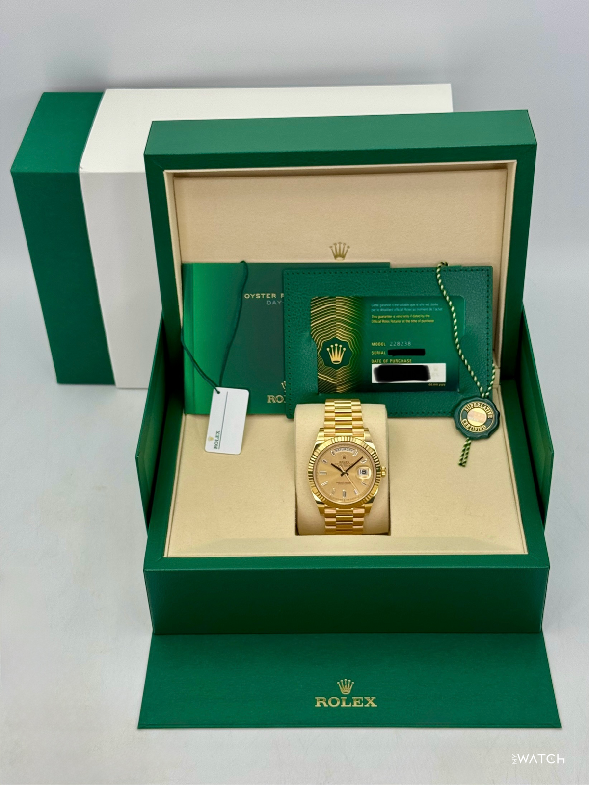 NEW 2026 Rolex Day-Date 40mm 228238 Champagne Diamond Baguette Dial