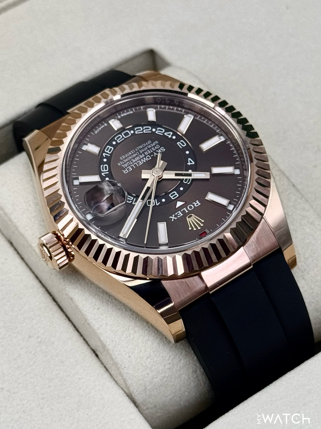 2025 Rolex Sky-Dweller 42mm 336235 Rose Gold Oysterflex Chocolate Dial