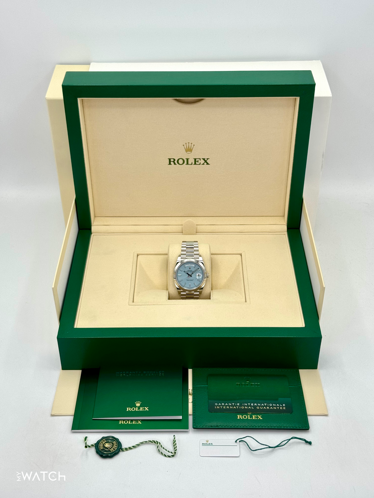 2024 Rolex Day-Date 40mm 228206 Platinum Blue Motif Dial