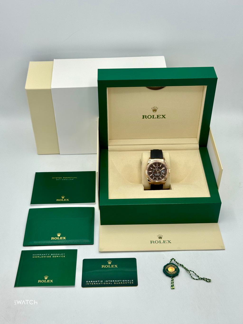 2022 Rolex Sky-Dweller 42mm 326235 Rose Gold Oysterflex Chocolate Dial