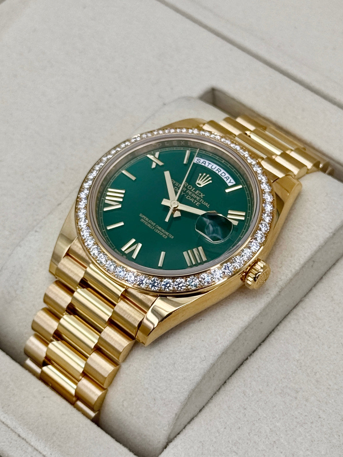NEW 2026 Rolex Day-Date 40mm 228348RBR Presidential Green Roman Numeral Dial