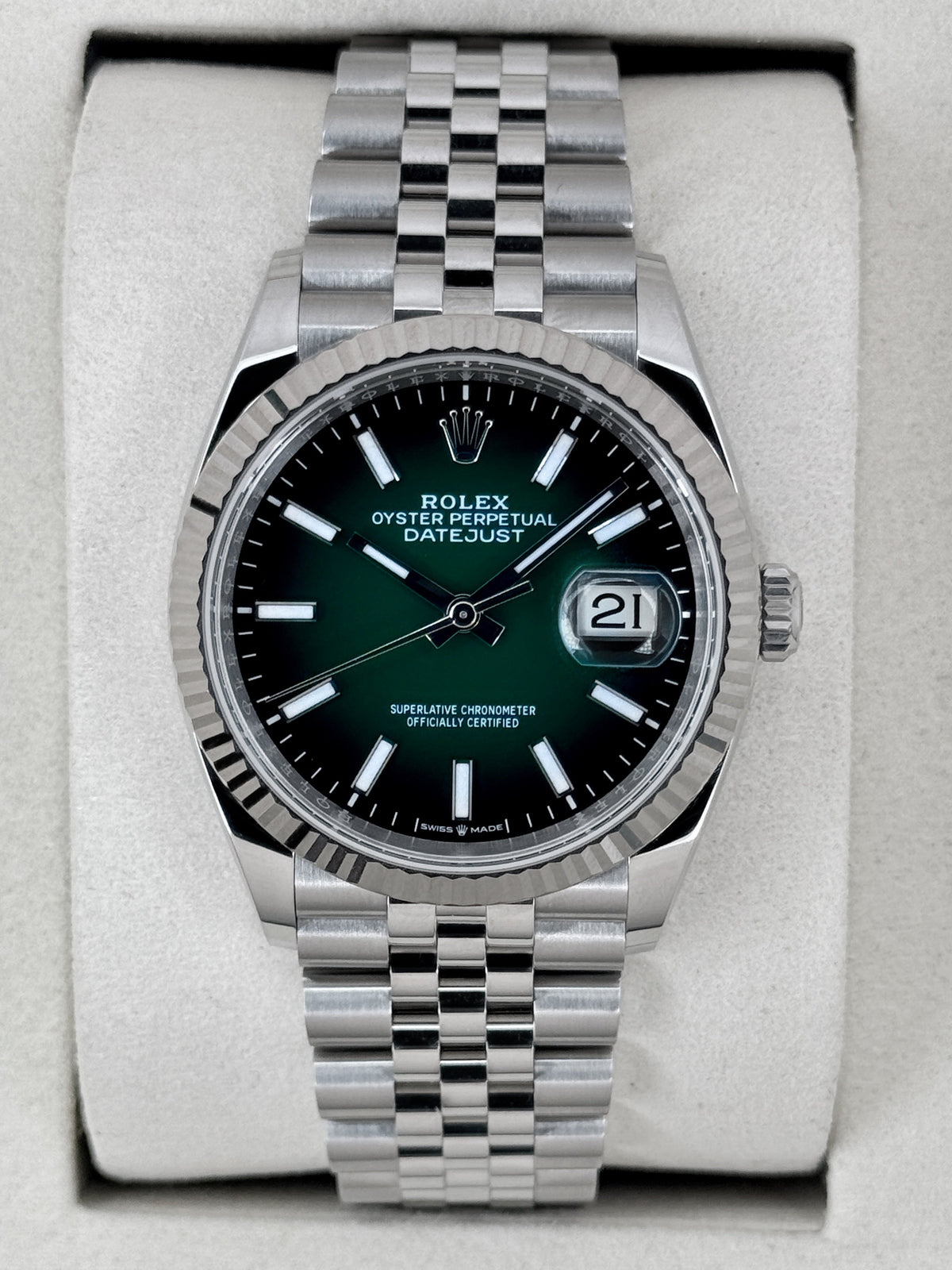 2026 Rolex Datejust 36mm 126234 Stainless Steel Jubilee Green Ombre Dial
