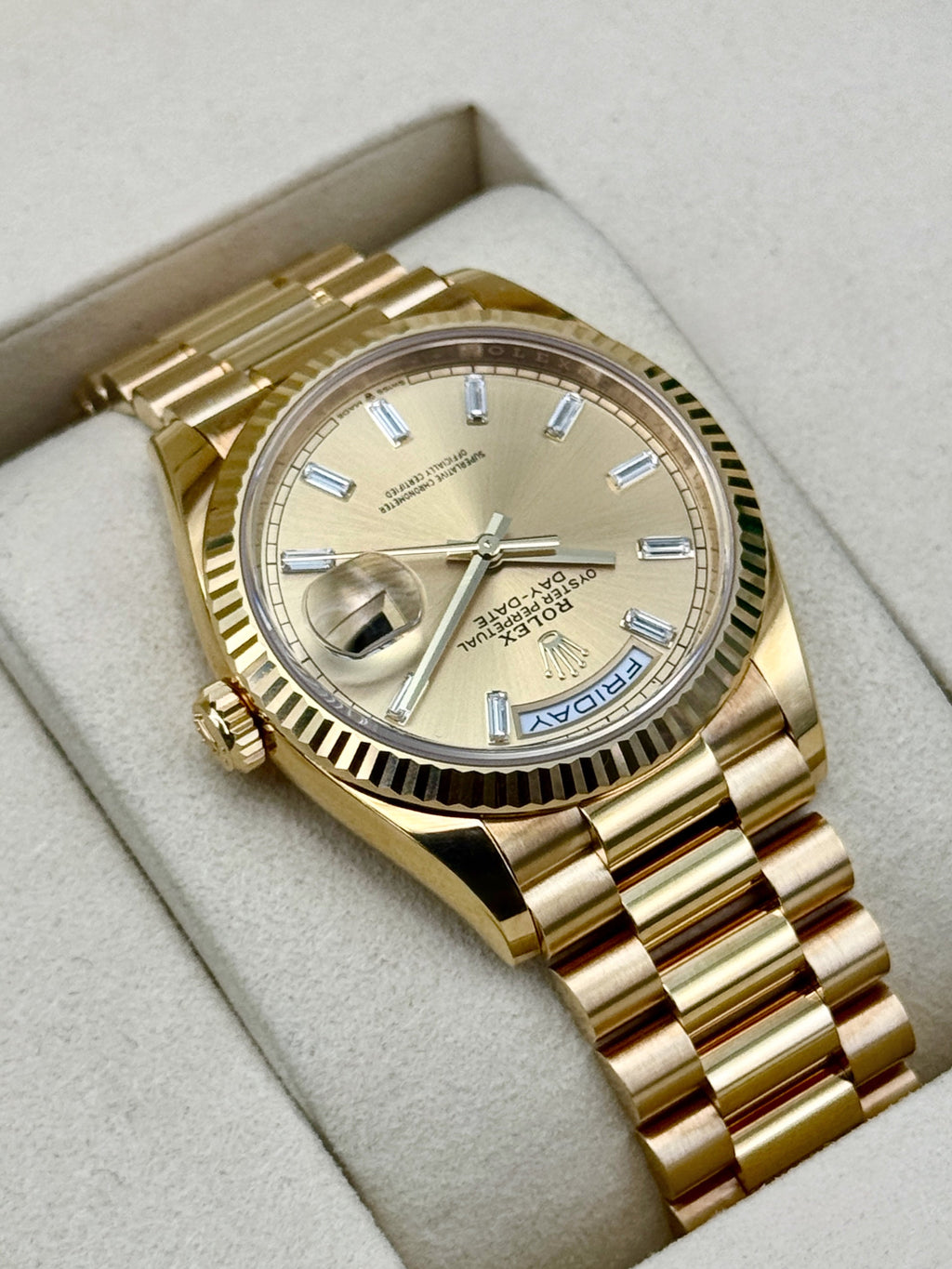 2025 Rolex Day-Date 36mm 128238 Presidential Champagne Diamond Dial