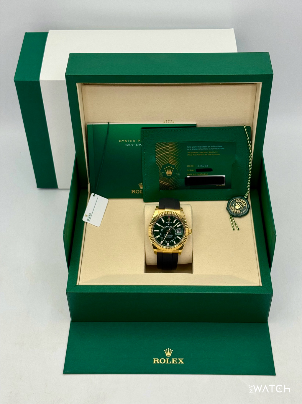 2025 Rolex Sky-Dweller 42mm 336238 Yellow Gold Oysterflex Green Dial