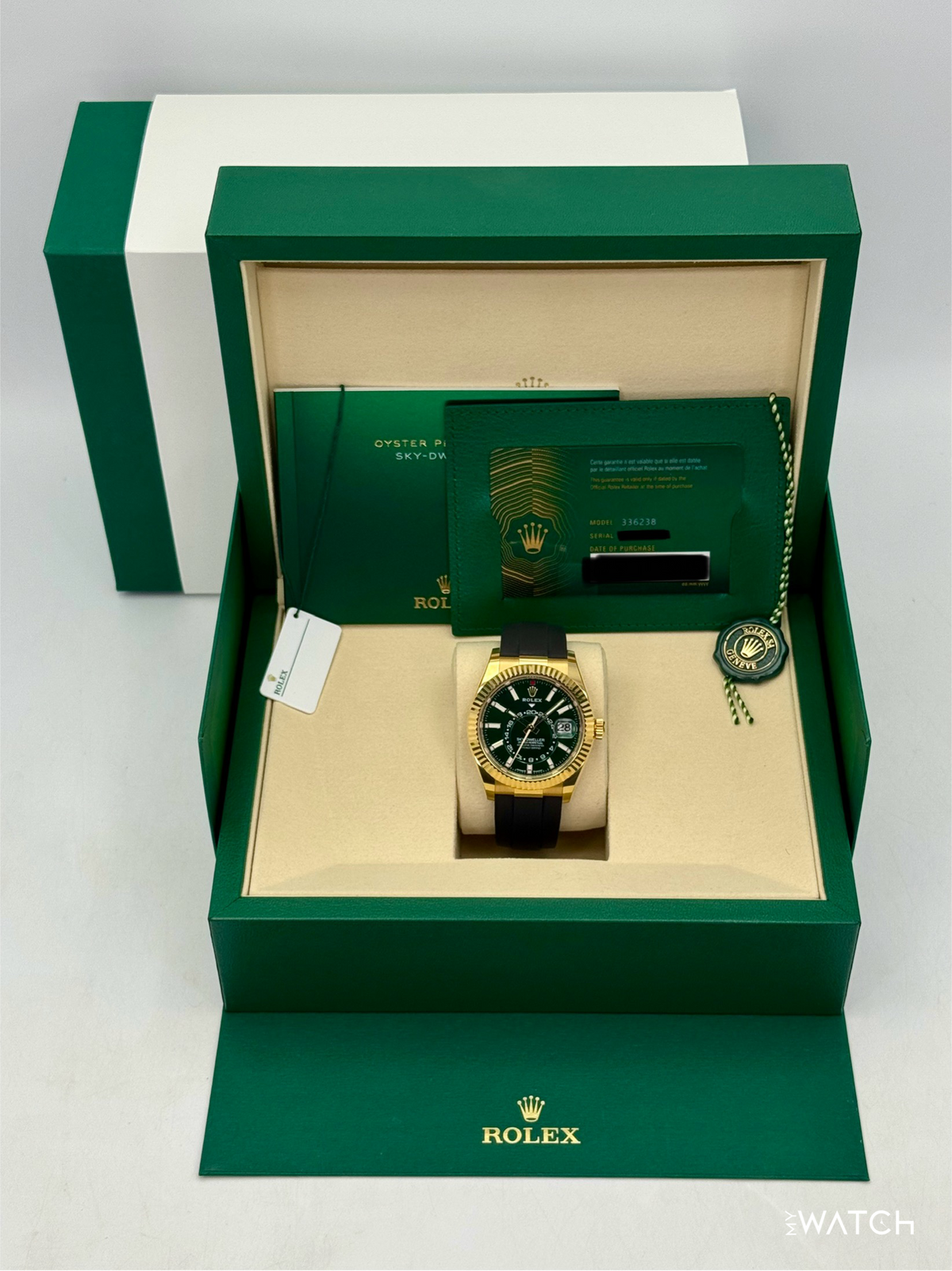 2025 Rolex Sky-Dweller 42mm 336238 Yellow Gold Oysterflex Green Dial