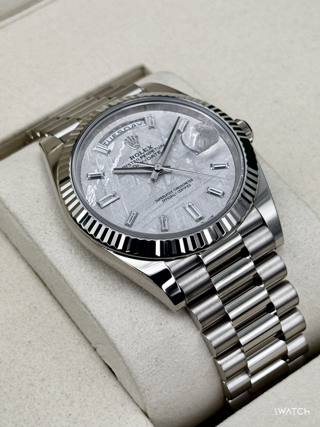 NEW 2026 Rolex Day-Date 40mm 228239 White Gold Meteorite Diamond Dial