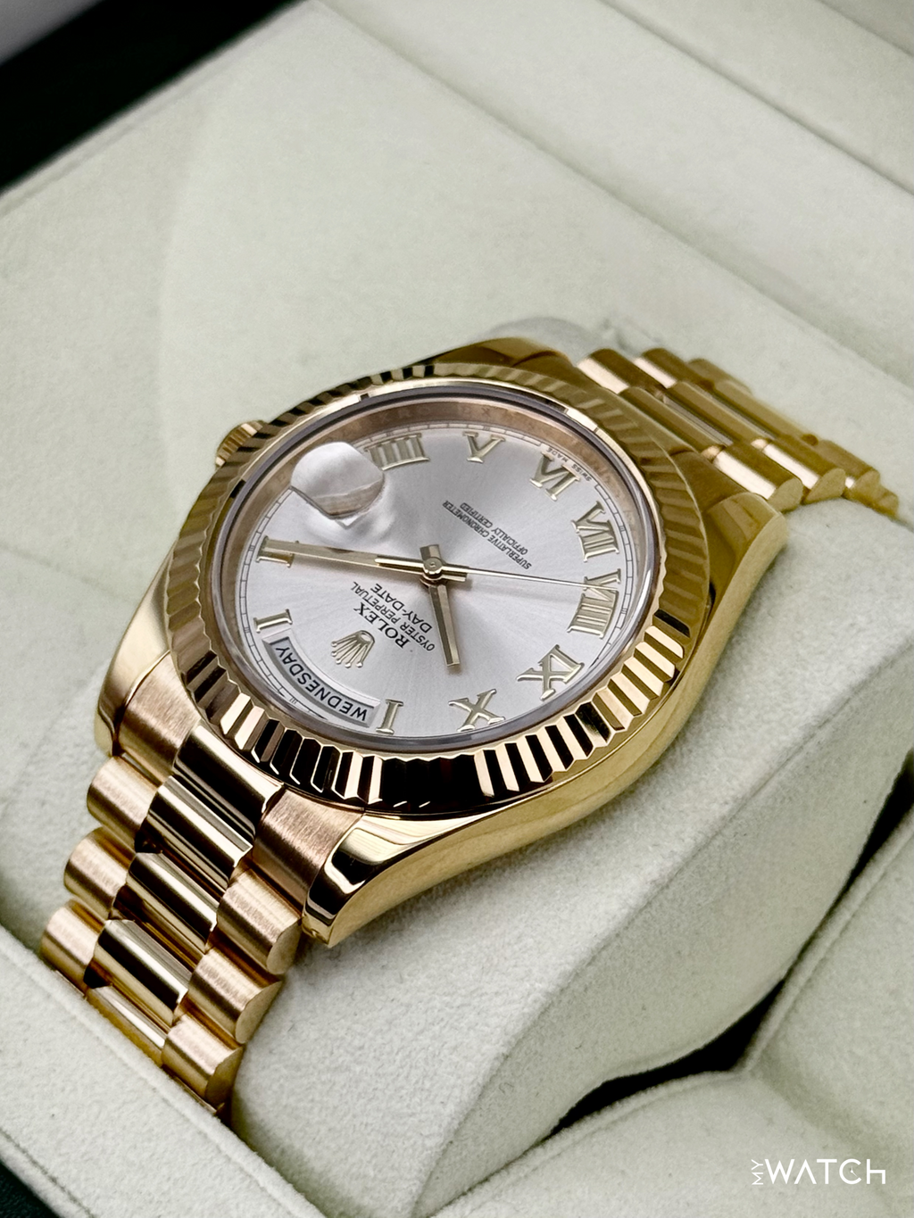 2012 Rolex Day-Date II 41mm 218238 Presidential Yellow Gold Silver Dial