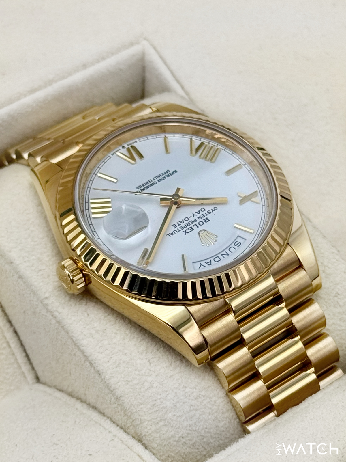 2021 Rolex Day-Date 40mm 228238 Presidential Roman Numeral White Dial