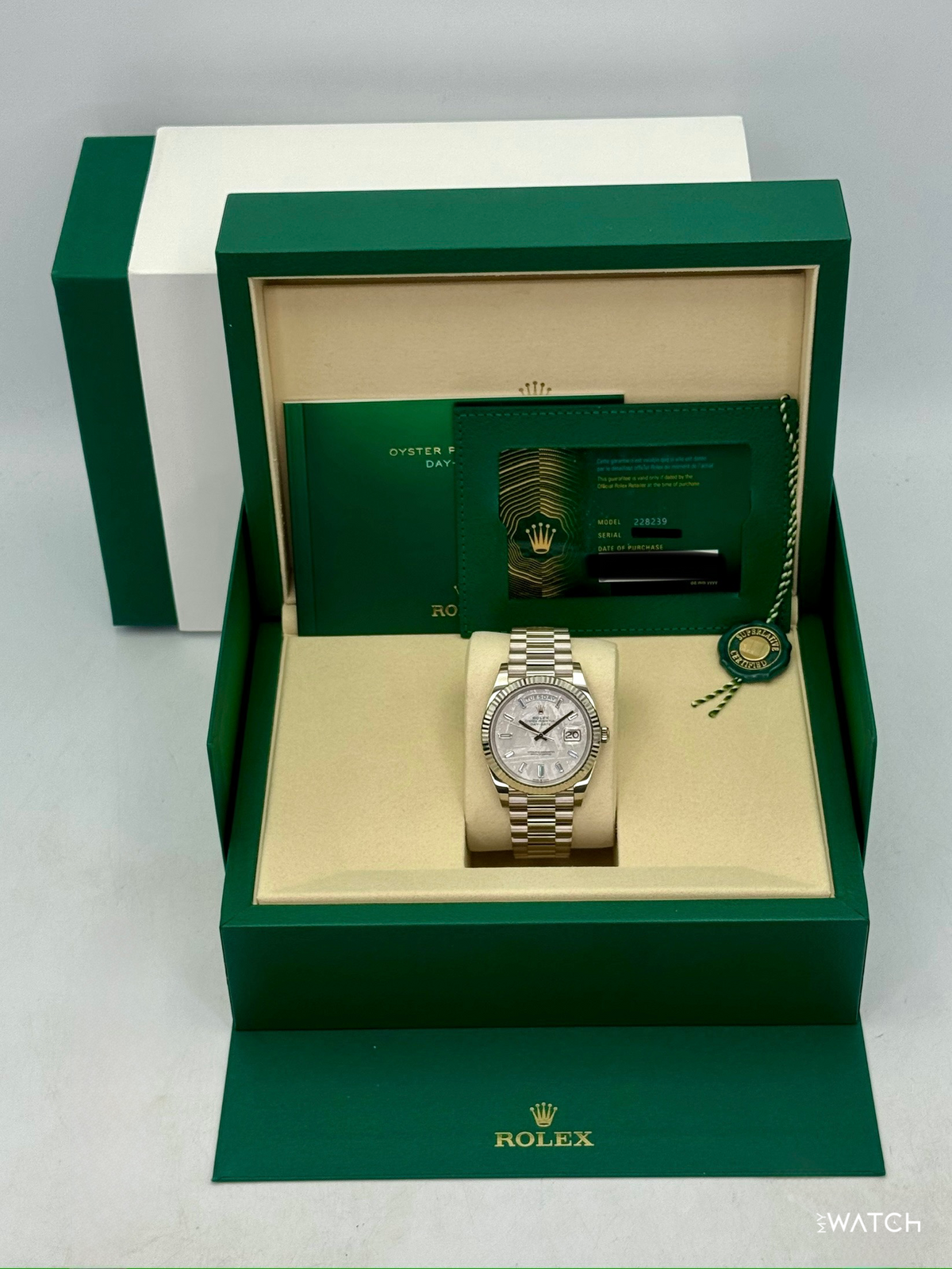 NEW 2026 Rolex Day-Date 40mm 228239 White Gold Meteorite Diamond Dial
